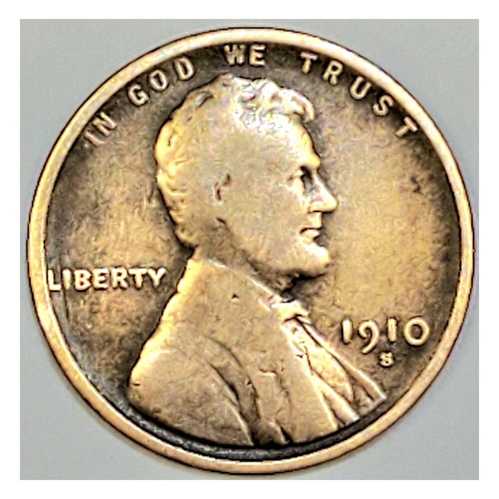 1910-S 1¢ LINCOLN WHEAT CENT COIN, SEMI-KEY DATE, SAN FRANCISCO, PENNY